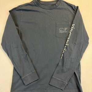 Vineyard Vines Boys Long Sleeve Blue Cotton Whale Logo Tee Shirt Large 16 Pocket